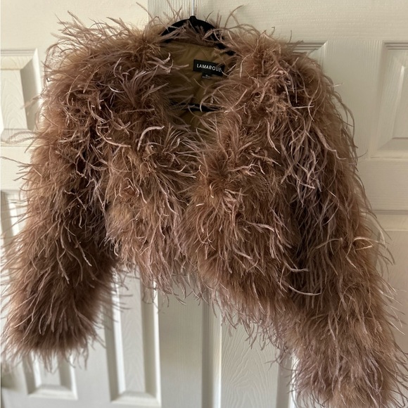 Lamarque Gold Feather-Embellished Coat - Picture 6 of 9